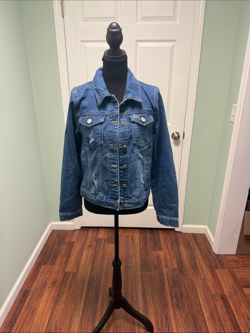 Classic Blue Denim Jacket - Women’s Distressed Jean Jacket